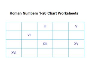 Roman Numbers 1 20 Chart Worksheets for Kids pdf